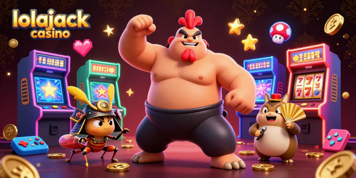 Experience the excitement of lolajack casino with a vibrant 3D illustration featuring characters and gaming elements.