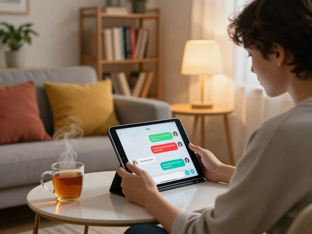 Interactive spicy AI chat scene in a cozy living room
