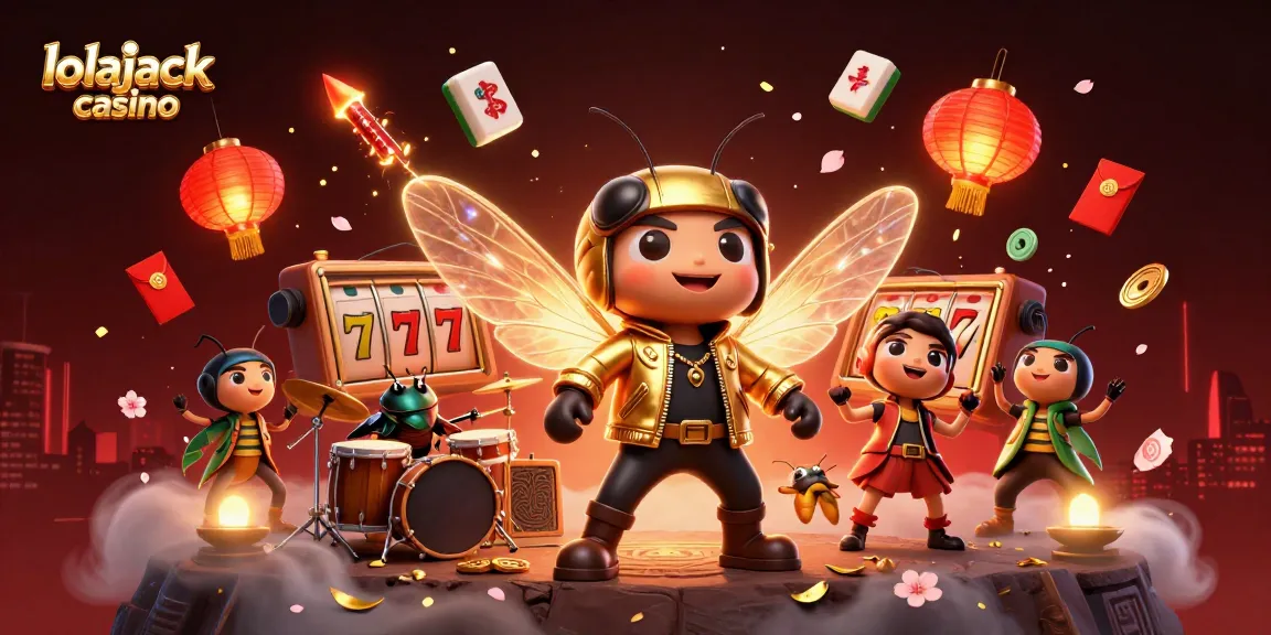 Engage with the thrilling world of lolajack casino, featuring a vibrant rock star scene with animated game elements.