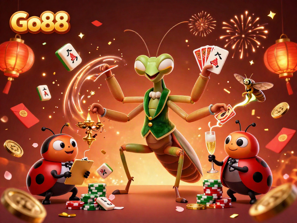 Experience exhilarating gameplay at Go88 with lively characters and vibrant casino elements.