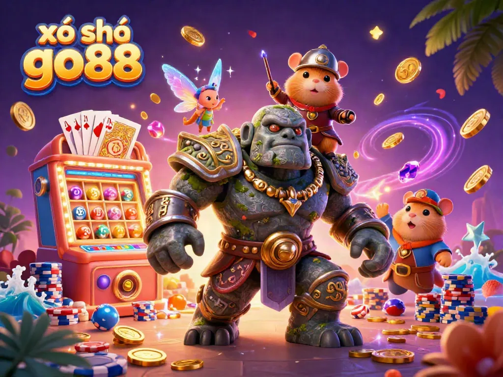 Experience the vibrant excitement of xổ số go88 with a magical scene filled with enchanting characters and casino elements.